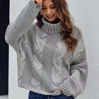 Sweater Knit Jersey Blusa suelta Blusa de altura Cuello alto Suéter 