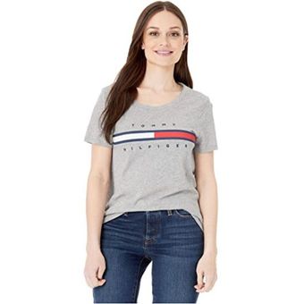Camiseta Mujer Tommy T-Shirt Flag Logo Gris | Colombia -