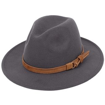 amarillo y rosa WAN（#Dark Grey） azul rojo vaquero estilo Jazz de Panamá sombrero de fieltro con visera ancha negro Sombrero de ala ancha para hombre y mujer 