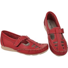 Zapato Confort Piso Mujer Rojo Piel Hannia 08503701