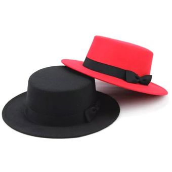 sombrero Fedora de ala ancha de fieltro para invierno y otoño WAN（#3） Sombrero plano de fieltro de Jazz de lana artificial para mujer 