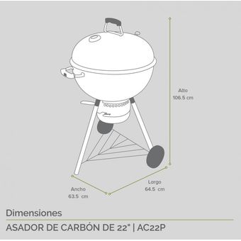 Avera Asador De Carne De Carbón 22 Inch Acero Premium Color Negro