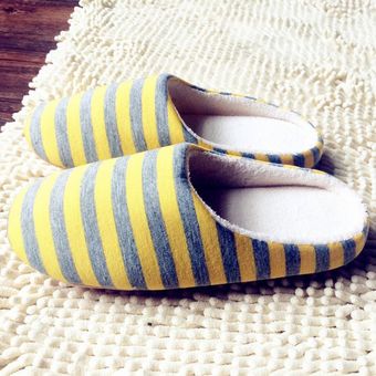Amarillo Caliente del invierno de la felpa suave cubierta Inicio del piso antideslizante zapatillas de tela a rayas 