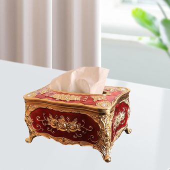 Caja De Pañuelos Decorativa Estilo Europeo Acrílico rojo dorado 