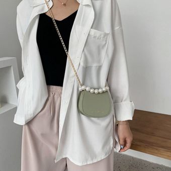 Bolsa Mini lápiz labial bolsa de moda un hombro diagonal Perla bolso portátil 