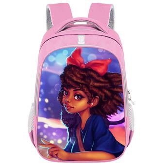 16 pulgadas# Mochila escolar para niña Afro morral de princesa de Á 
