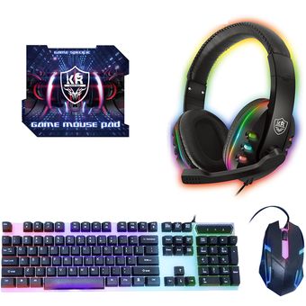 Kit Gamer Pc 4 En 1 Rgb Accesorios Audífonos Micrófono