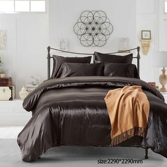3 unids juego de ropa de cama Sólido Color suave de seda edredón de funda de almohada Suministros de cama 