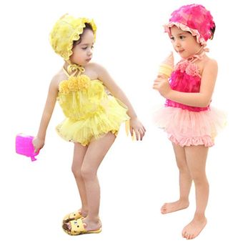 Chicas bikini encaje sombrero niños traje de baño traje de baño baño envejecido rojo amarillo 
