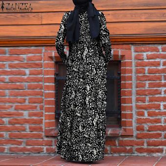 ZANZEA mujer musulmana Abaya Dubai Encuadre de cuerpo entero vestidos de camisa suelta de manga larga Maxi Negro 