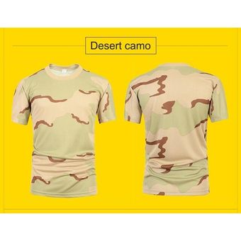 Unisex deportes al aire libre militar de secado rápido camuflaje camiseta Campingsenderismociclismocorrer transpirable ejército mangas cortas XXXL XYX #Three sand 