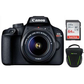 Cámara Canon EOS Rebel T100 lente1855+64GB+Bolso