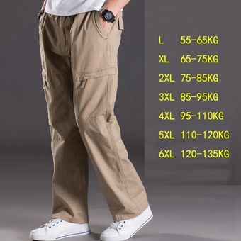 Pantalones informales finos de talla grande para hombre,pantalones con múltiples bolsillos,de gran tamaño,elásticos,primavera y verano #2228 khaki 