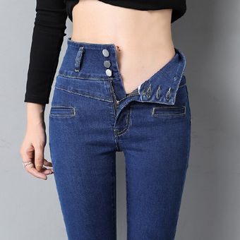 Nueva Alta Cintura Tres Botones Jeans Mujer Skinny Moda Coreana Pantalones De Pitillo Vaqueros Slim Encuentro Casual Pantalones De Denim Blue Linio Peru Un055fa1nj0lhlpe