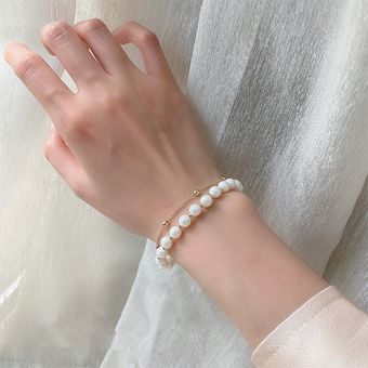 dos pulseras exquisitas Conjunto de pulseras de perlas naturales de estilo simple 