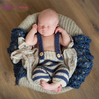 Bebé recién nacido niñas niños traje de punto de ganchillo foto fotografía Prop sombrero pantalones cortos pantalones trajes generales 