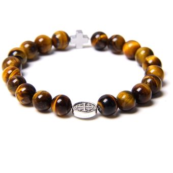 Pulsera Cruzada De Color Plateado Buda Natural Masculino A Pulsera Cruzada De Color Plateado Buda Natural Masculino A
