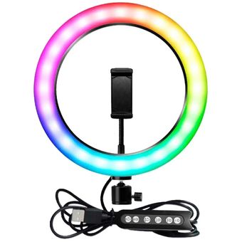 Aro Luz Led 26 Cm Multicolor 16 Colores + Tripode 2 Metros 