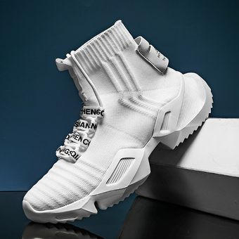 calzado para hombres JUN（#black white） botines transpirables Tenis Masculino Zapatos informales para hombre zapatillas de deporte de verano calcetín superior alto 