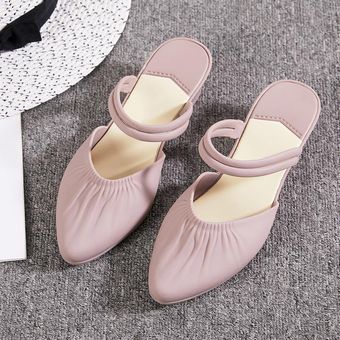 #khaki nueva mujer de PVC Casual zapatillas de punta cuña mujeres Slip en moda sandalias de playa Falda Mujer dos desgaste zapatos DJL 