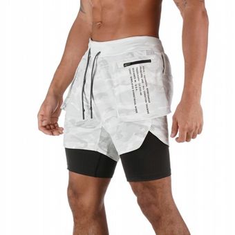 #Black Hombres 2 en 1 Fitness Running Shorts Pantalones deportivos para hombre camuflaje de secado rápido entrenamiento gimnasio deporte Shorts hombres Joggers pantalones cortos 