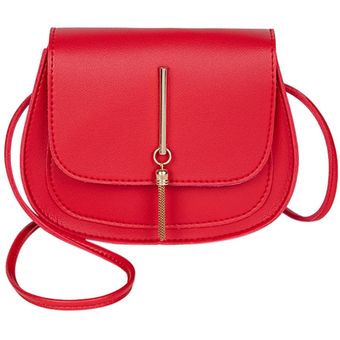 Bolso cruzado de moda para mujer Color sólido #Red bandolera de cuero con borla de estilo Simple 