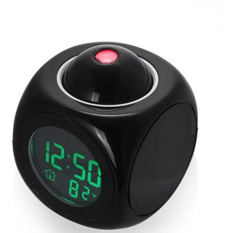 Reloj despertador digital con proyector de alarma, reloj despertador LED  con pantalla de temperatura de habla por voz multifunción negra