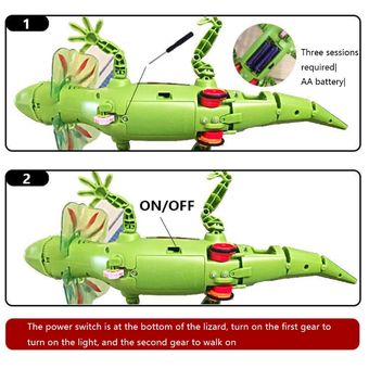 Modelo de lagartija que camina Animal divertido luces de sonido juguetes robóticos que funcionan con batería cola extraíble para gatear 