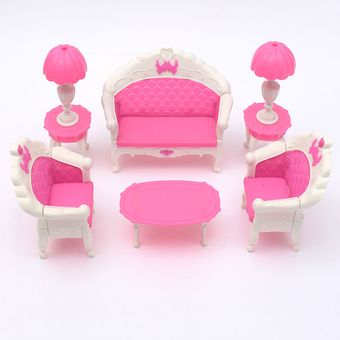 6X Muebles de Casa Muñeca Barbie Rosa Salón Sofá Sofá Silla Sillon 