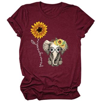 Tops impresos letra Cuello redondo Manga corta camisetas Tops de patrón lindo 