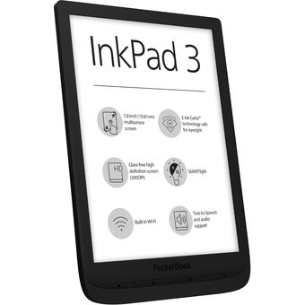 microSD card; Accumulator E-Book Reader PocketBook InkPad 3 Black 1900 mAh; Wi-Fi; Text-to-Speech; Audio 8 GB 7,8; SMARTlight; 2×1 GHz; Flash memory 