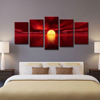 Enmarcado la salida del sol del paisaje Rojo Lona pintura al óleo del arte de la pared de la decoración Fotos-Small 