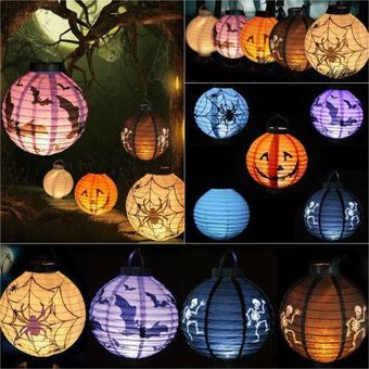 Nuevo Halloween Papel LED Calabaza Murciélago Araña Linterna Fiesta de luz colgante 