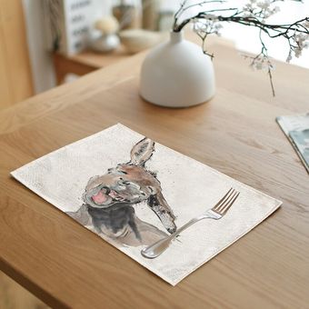 Servilleta de mesa Popular de 42x32Cm mantel de lino de búho cerdo de pato rosa conejo burro Decoración de cocina manteles individuales para comedor accesorios 