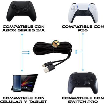 Cable Doble USB-C a USB, Carga Rápida 3 m - Negro p. Mando de PS5 / Xbox /  Smartphone - Spain