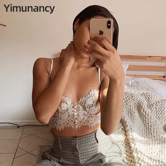 Yimunancy-camisola de encaje con espalda descubierta para mujer  Top.. 
