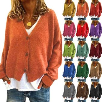 Chaqueta Cárdigan holgada con botones de manga larga para mujer Rojo Chaqueta Cárdigan holgada con botones de manga larga para mujer Rojo