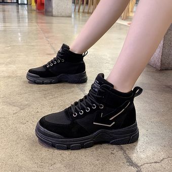 Moda Martin botas zapatos de mujer de media caña-negro 