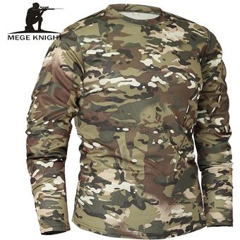 Nueva ropa de marca Mege para otoño y primavera camiseta táctica de manga larga de camuflaje para hombre camisa masculina de secado rápido camisa militar del ejército ATAC 