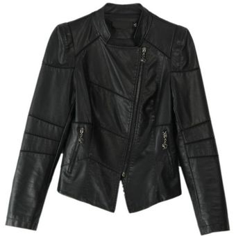 abrigo corto ajustado para motocicleta Chaqueta de cuero para mujer 