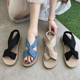 Zapatos de lino que tejen sandalias de cruz elástica para sandalias 