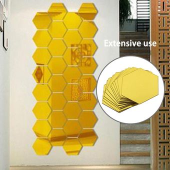 12pcs 3D hexagonal marco estéreo fondo del espejo etiqueta de la pared de la sala oro 