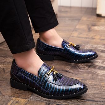 Zapatos de cuero sin cordones con borlas para hombre Brock Oxford Calzado de boda Azul 