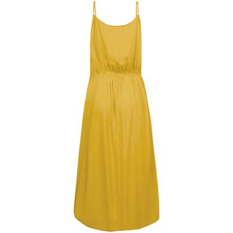 Amarillo ZANZEA manera de las mujeres sin mangas de longitud vestido sólido de vacaciones Por encima de la altura del tobillo Vestido de tirantes 