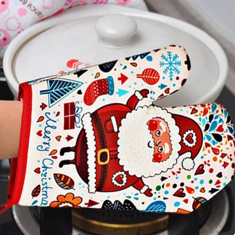 2 unidsset Navidad horno caliente guantes Anti-caliente guantes de horno de microondas aislamiento Mat de la decoración de la Navidad de herramientas de Cocina 