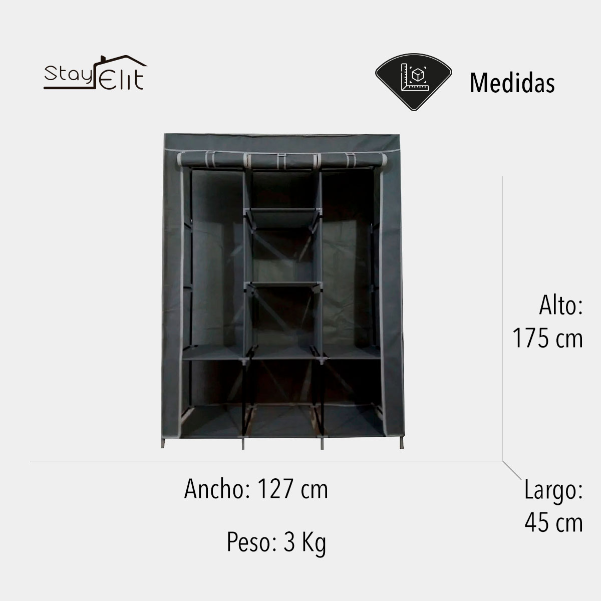 Closet Ropero Armable 1.75mts Negro Hogar Reforzado