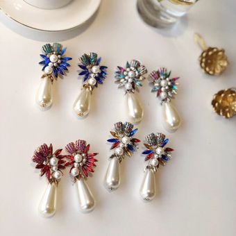 Miwens Simulación Perla Flor Cristal Lindo Pendientes De De 