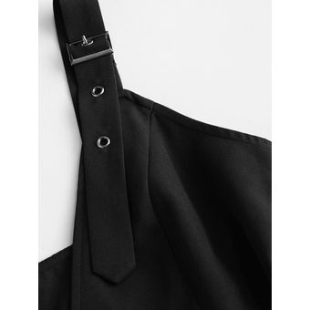 Vestido Corto Zaful con Cinturón de Lazo-Negro 