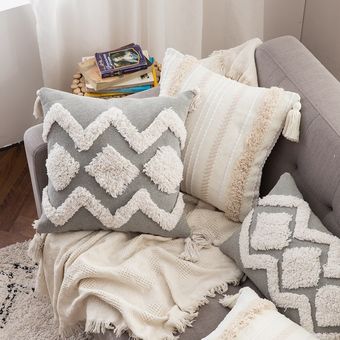 Funda de almohada con borlas de encaje cojín decoración del hogar 