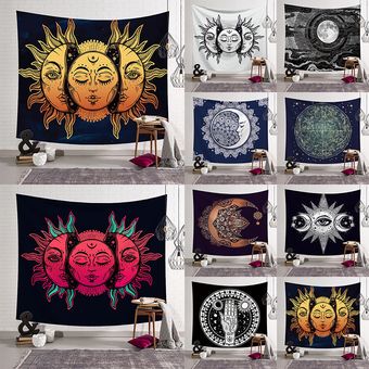 Tapiz artístico para colgar en la pared del Sol y luna Mystic para Decoración Multicolor 